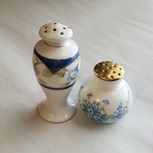 Vintage Bavaria  salt pepper shakers. Gold trim blue floral